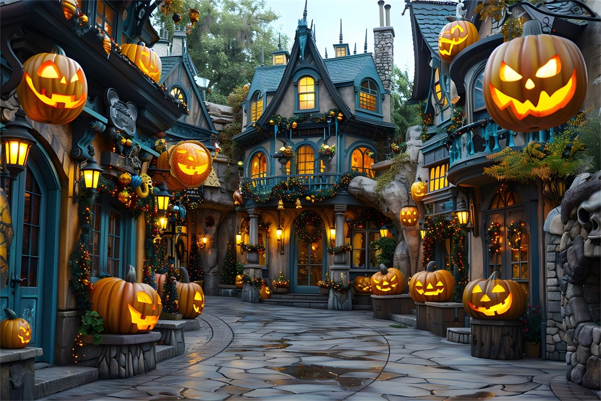 Halloween Village Pumpkin Lanterns Backdrop UK RR7-333