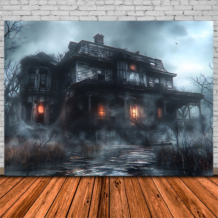 Halloween Haunted Mansion in the Mist Backdrop UK RR7-334