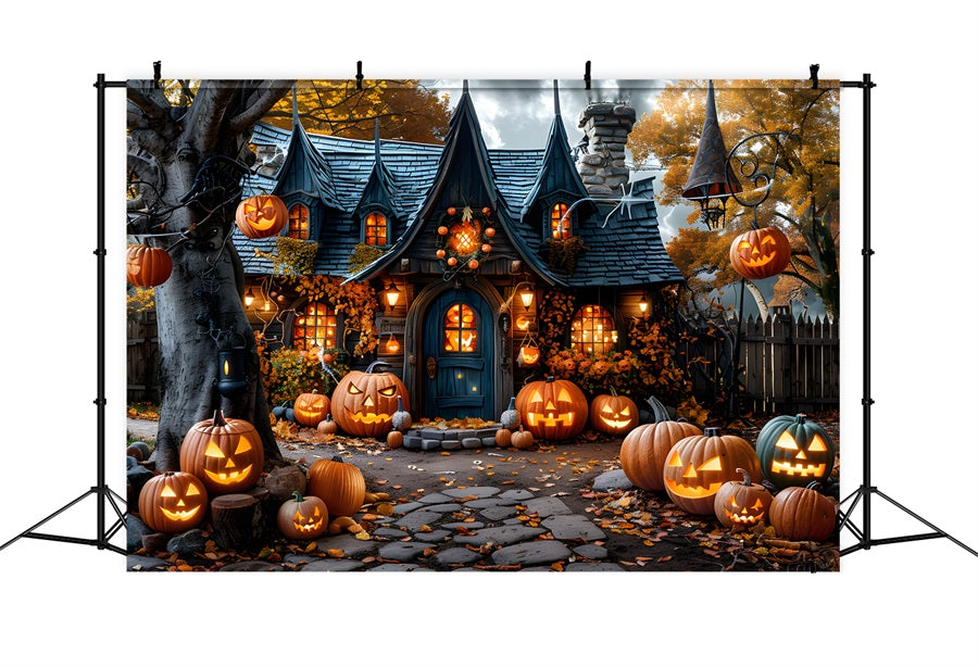 Halloween Pumpkin Lanterns Spooky Village Backdrop UK RR7-335