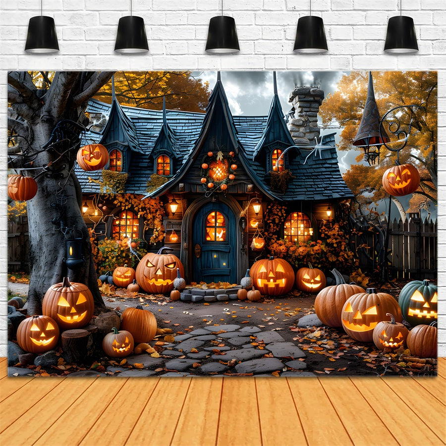 Halloween Pumpkin Lanterns Spooky Village Backdrop UK RR7-335