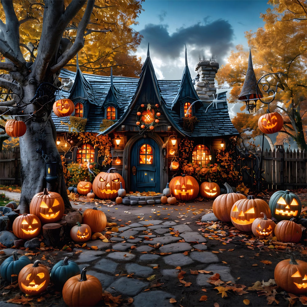 Halloween Pumpkin Lanterns Spooky Village Backdrop UK RR7-335