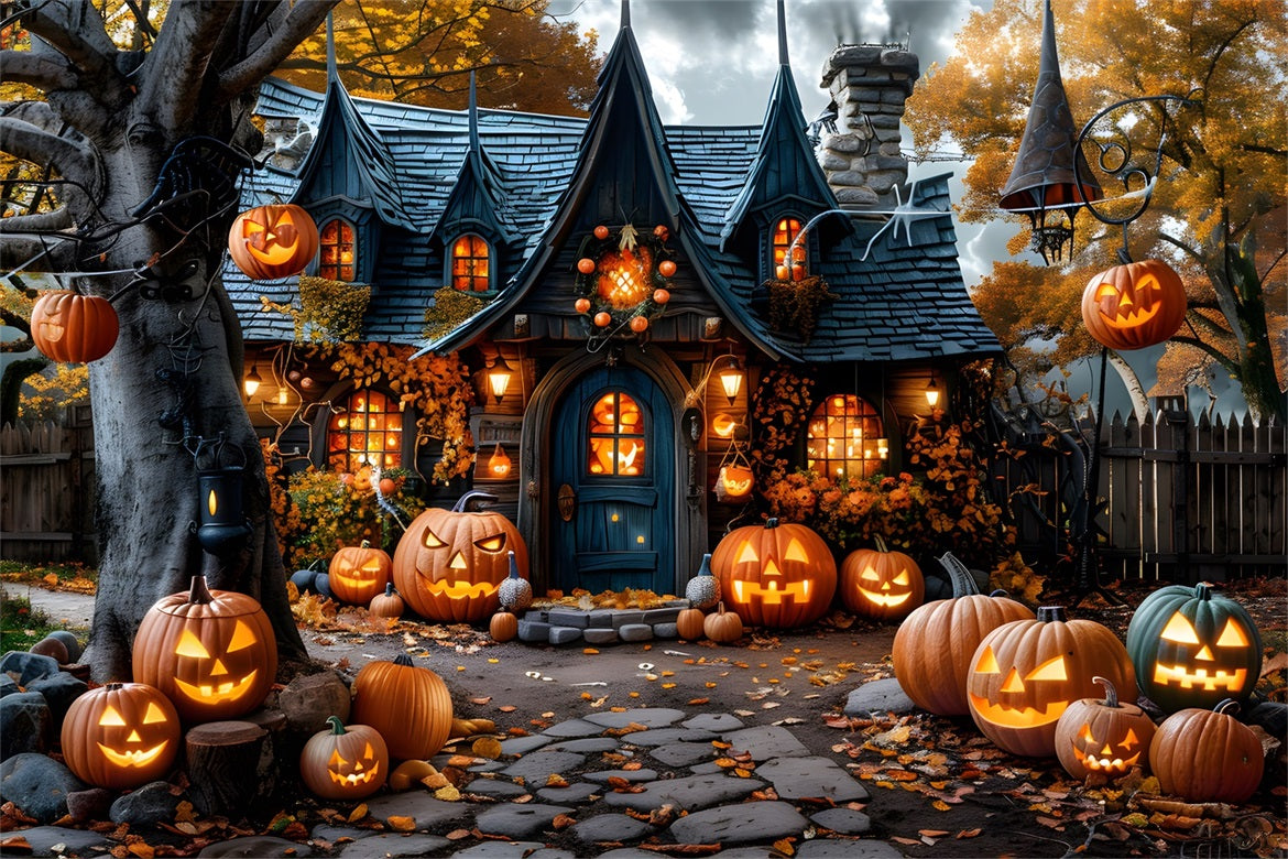 Halloween Pumpkin Lanterns Spooky Village Backdrop UK RR7-335