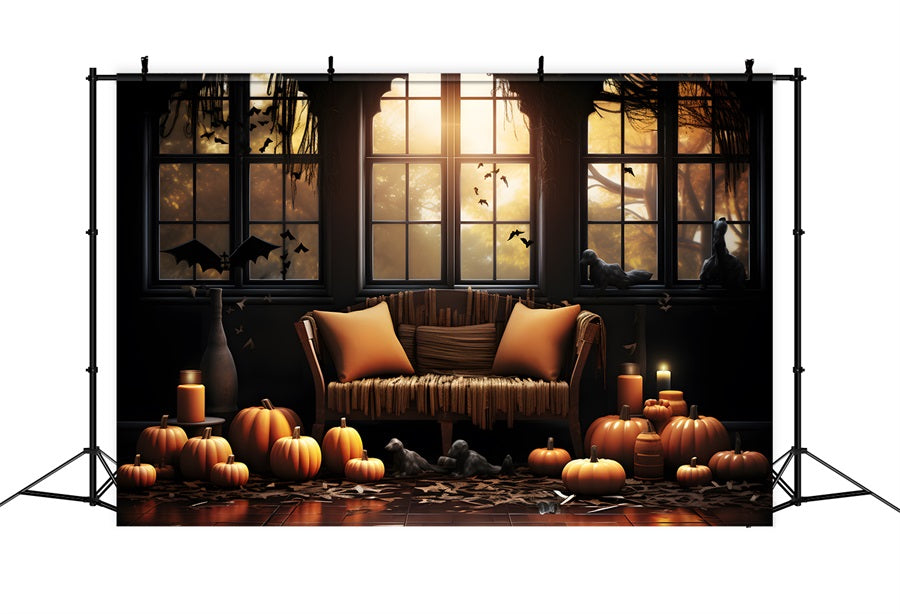 Halloween Cozy Pumpkin Decor Window Backdrop UK RR7-336