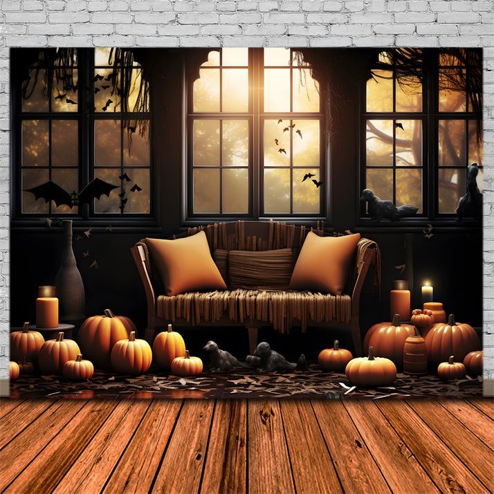 Halloween Cozy Pumpkin Decor Window Backdrop UK RR7-336