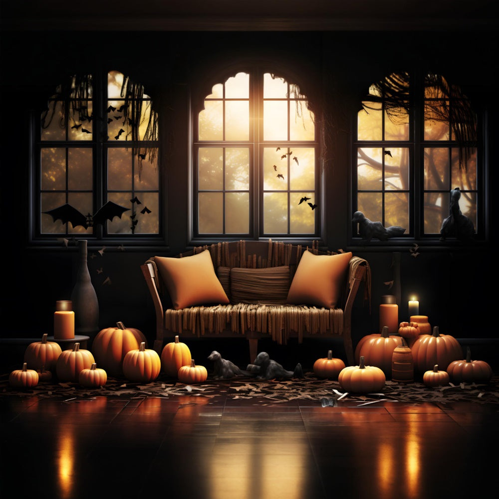 Halloween Cozy Pumpkin Decor Window Backdrop UK RR7-336