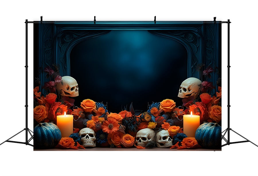 Halloween Skull Floral Candlelit Display Backdrop UK RR7-337