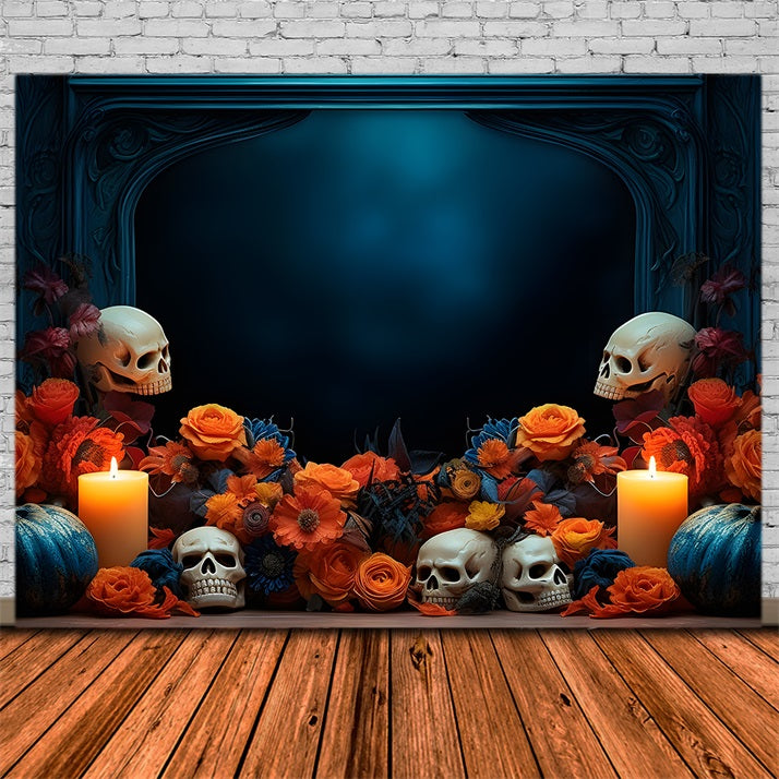 Halloween Skull Floral Candlelit Display Backdrop UK RR7-337