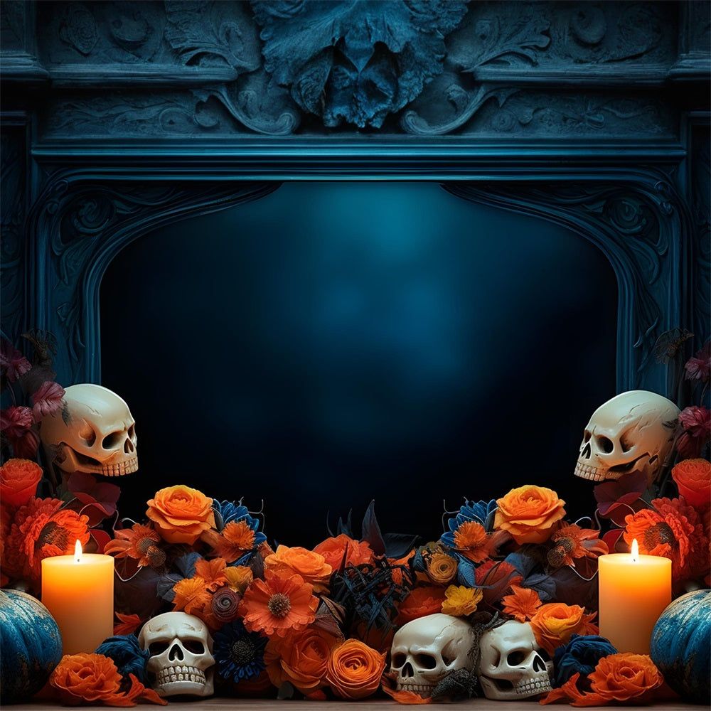 Halloween Skull Floral Candlelit Display Backdrop UK RR7-337