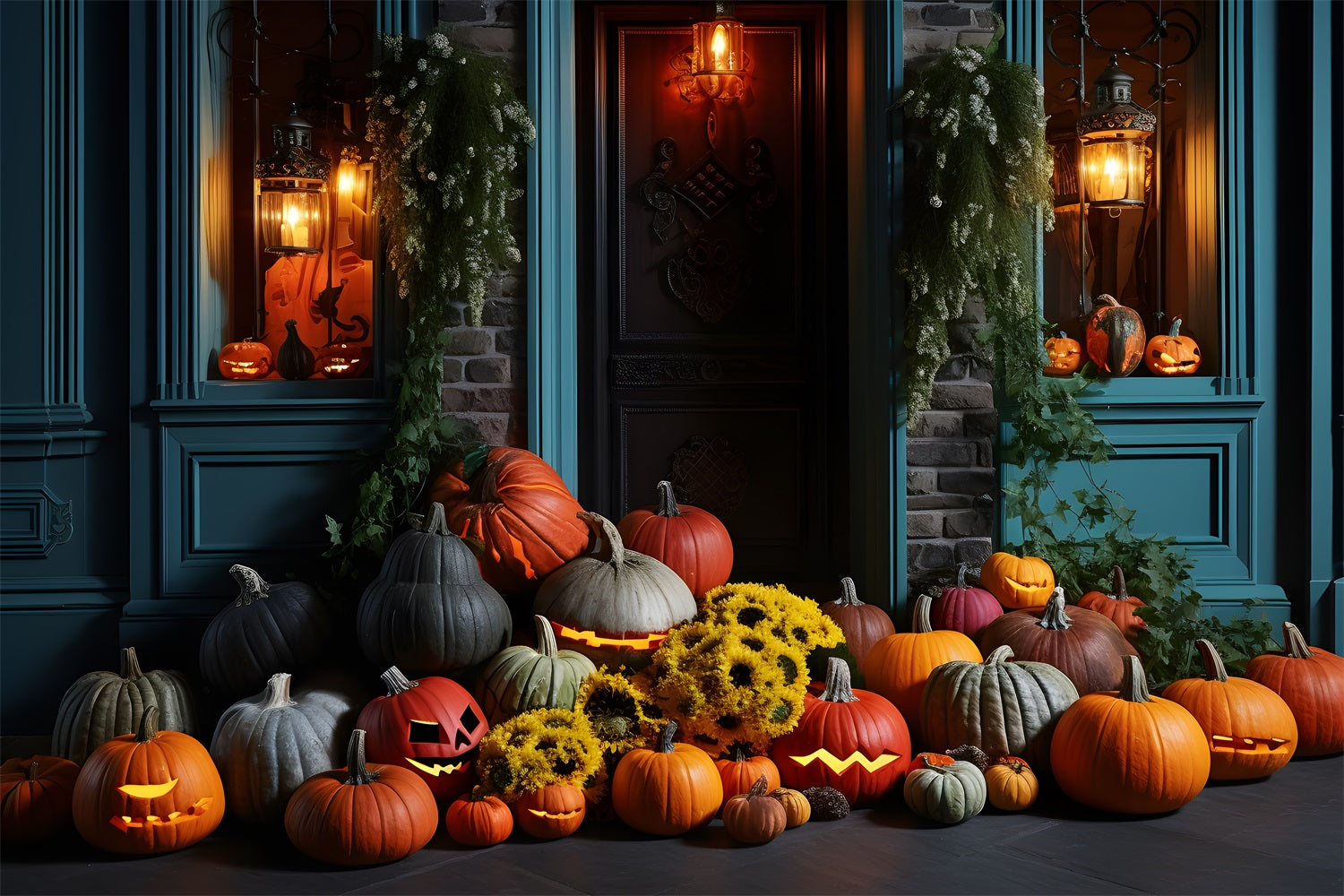 Halloween Lantern Pumpkin Porch Display Backdrop UK RR7-338