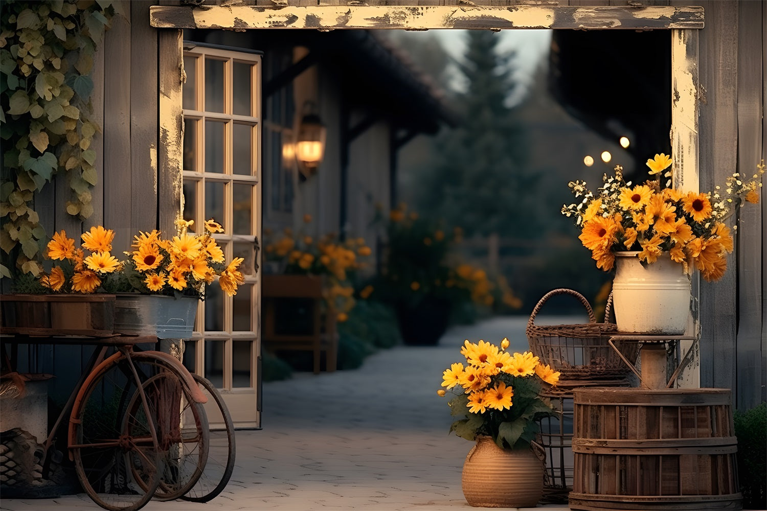 Autumn Farmhouse Sunflowers Backdrop UK RR7-339