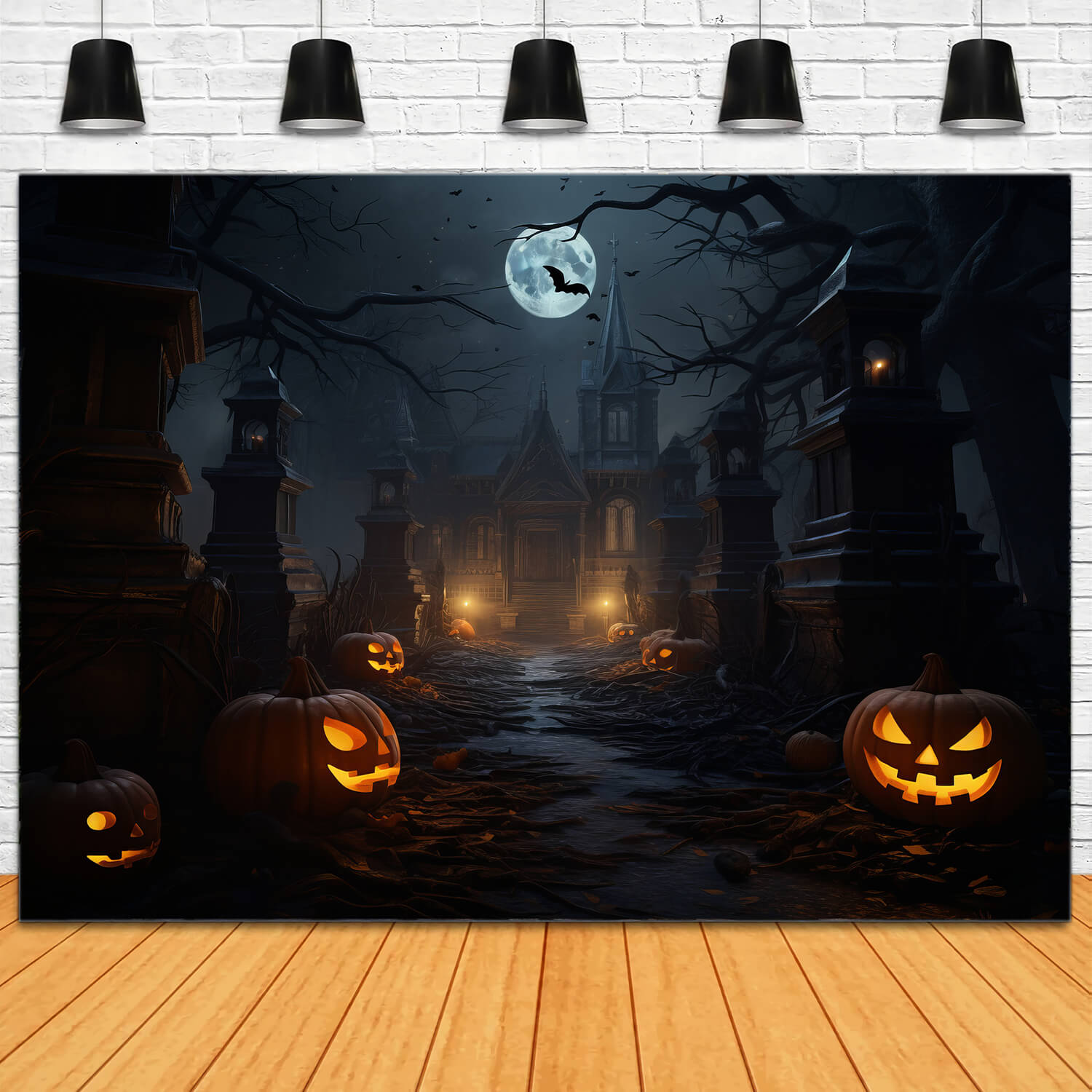 Halloween Night Pumpkin Lanterns Backdrop UK RR7-34