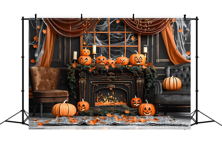 Halloween Pumpkin Lanterns Gothic Fireplace Backdrop UK RR7-341