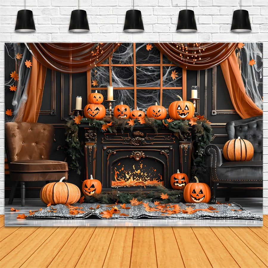 Halloween Pumpkin Lanterns Gothic Fireplace Backdrop UK RR7-341