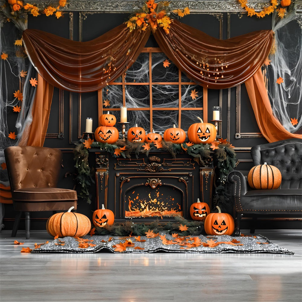 Halloween Pumpkin Lanterns Gothic Fireplace Backdrop UK RR7-341