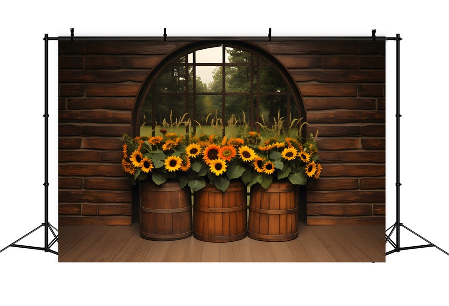 Autumn Barrel Sunflower Display Backdrop UK RR7-342