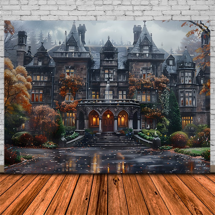 Halloween Gothic Mansion Autumn Foliage Backdrop UK RR7-344