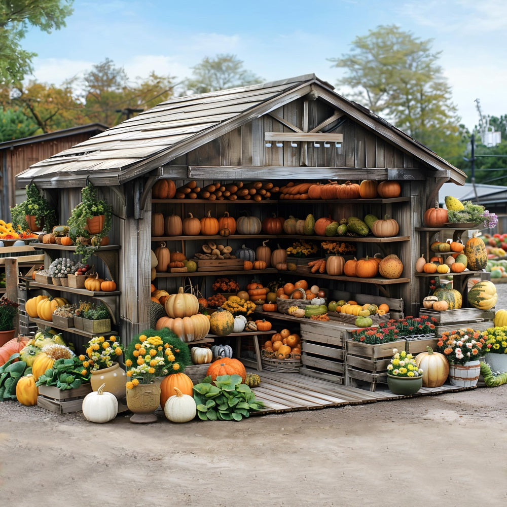 Rustic Autumn Harvest Shed Pumpkins Backdrop UK RR7-345