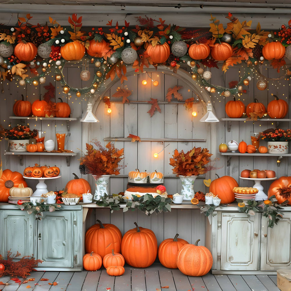 Rustic Autumn Market Pumpkins Fairy Lights Backdrop UK RR7-346