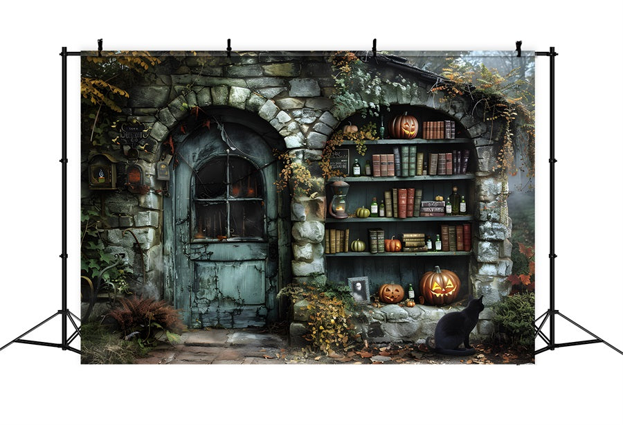 Halloween Witch's Cottage Potion Books Backdrop UK RR7-347