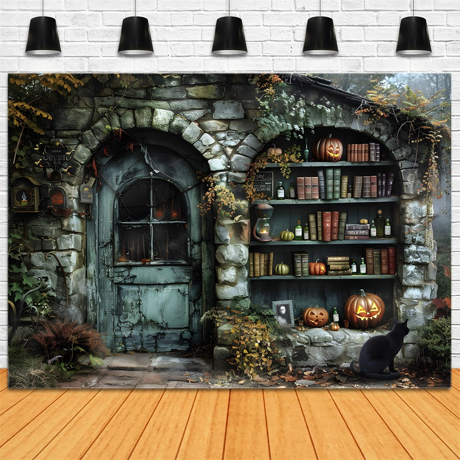 Halloween Witch's Cottage Potion Books Backdrop UK RR7-347