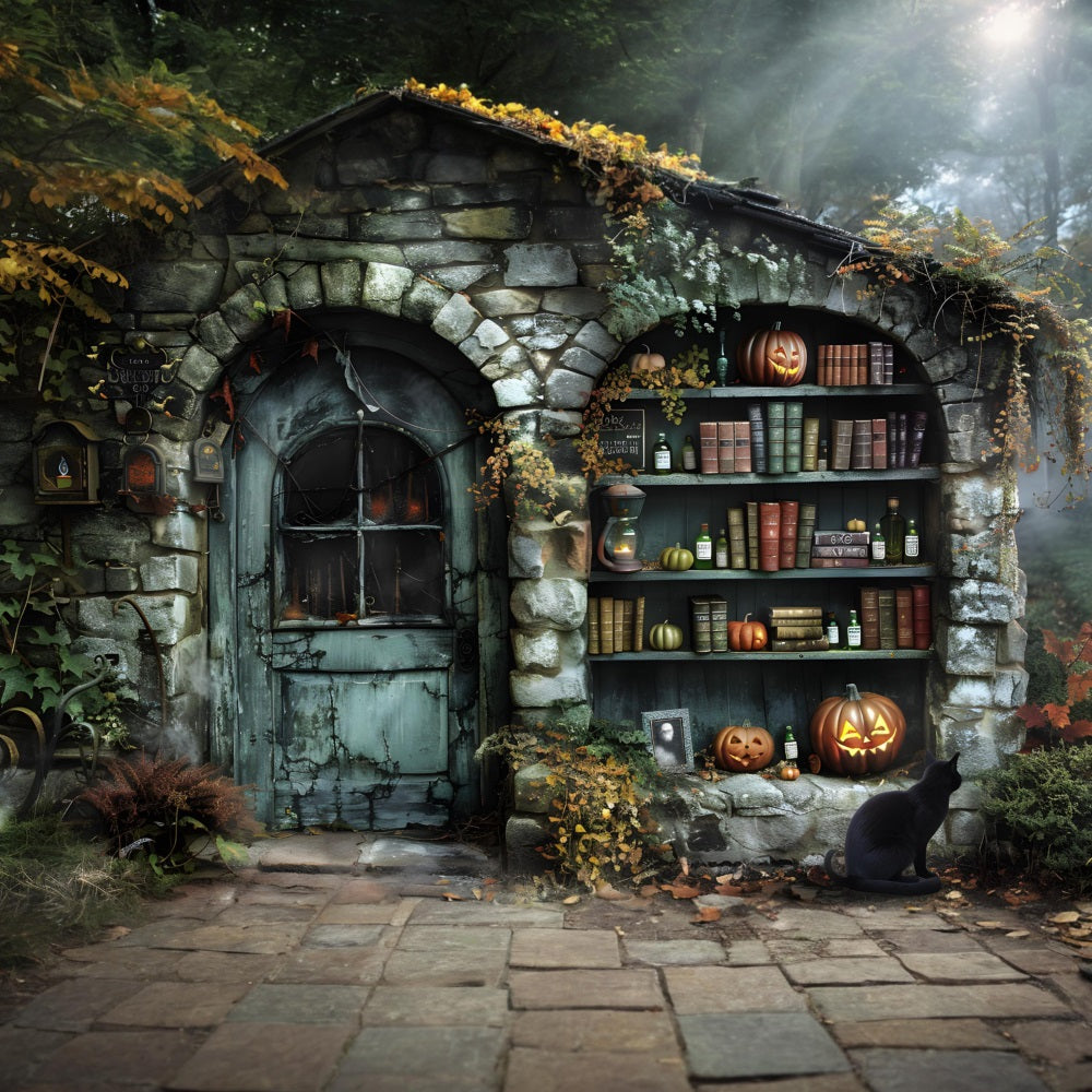 Halloween Witch's Cottage Potion Books Backdrop UK RR7-347