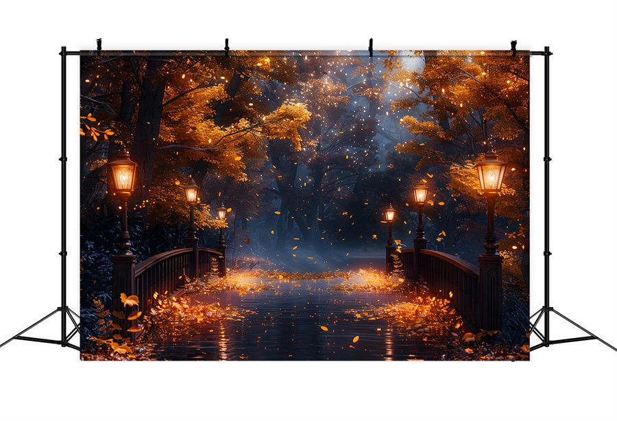 Magical Autumn Night Lamp Bridge Backdrop UK RR7-348