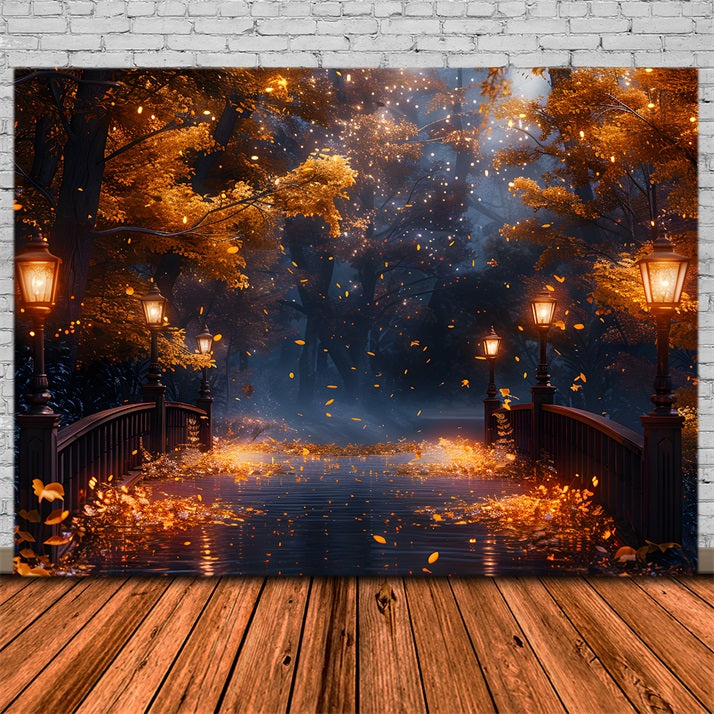 Magical Autumn Night Lamp Bridge Backdrop UK RR7-348