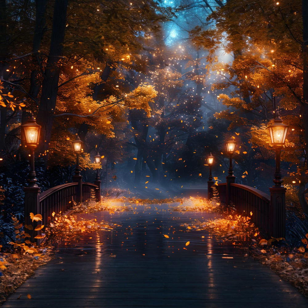 Magical Autumn Night Lamp Bridge Backdrop UK RR7-348