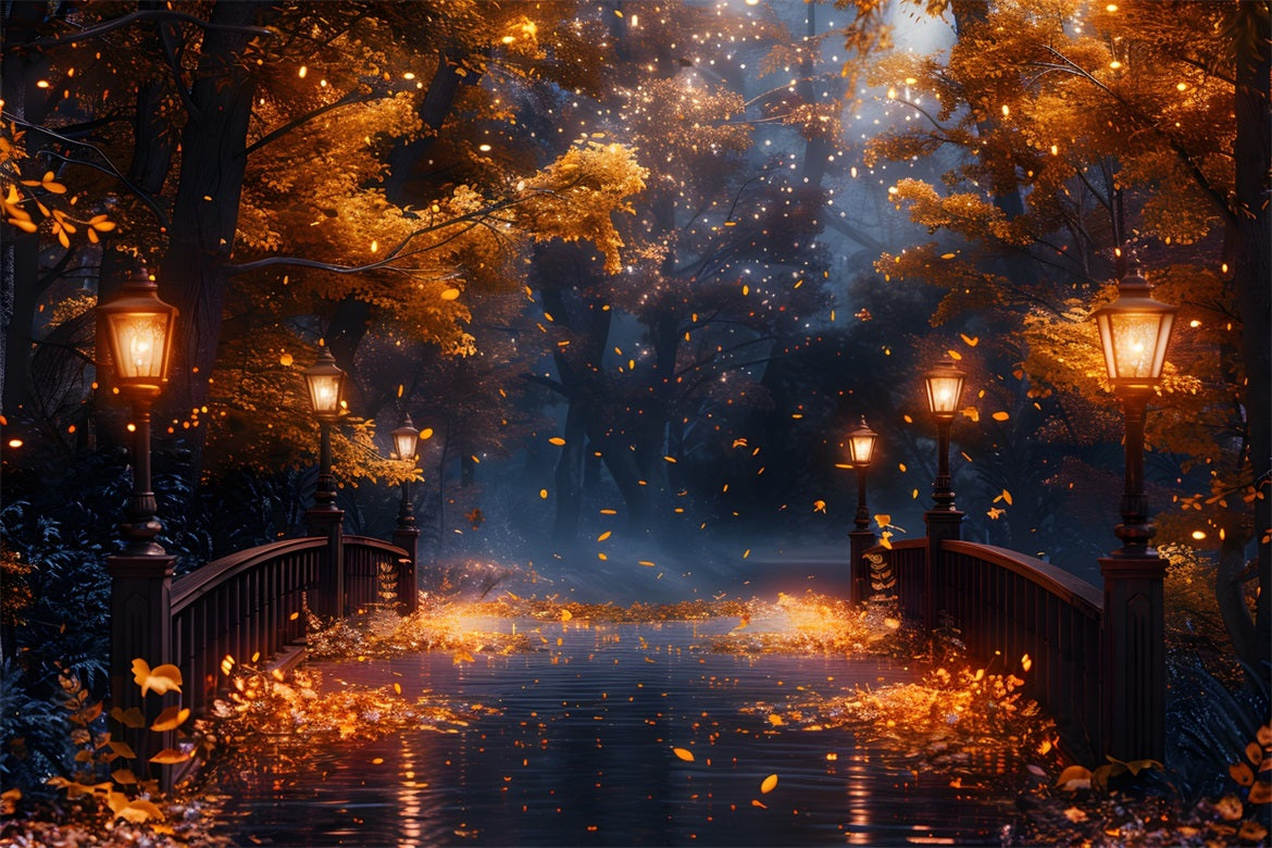 Magical Autumn Night Lamp Bridge Backdrop UK RR7-348