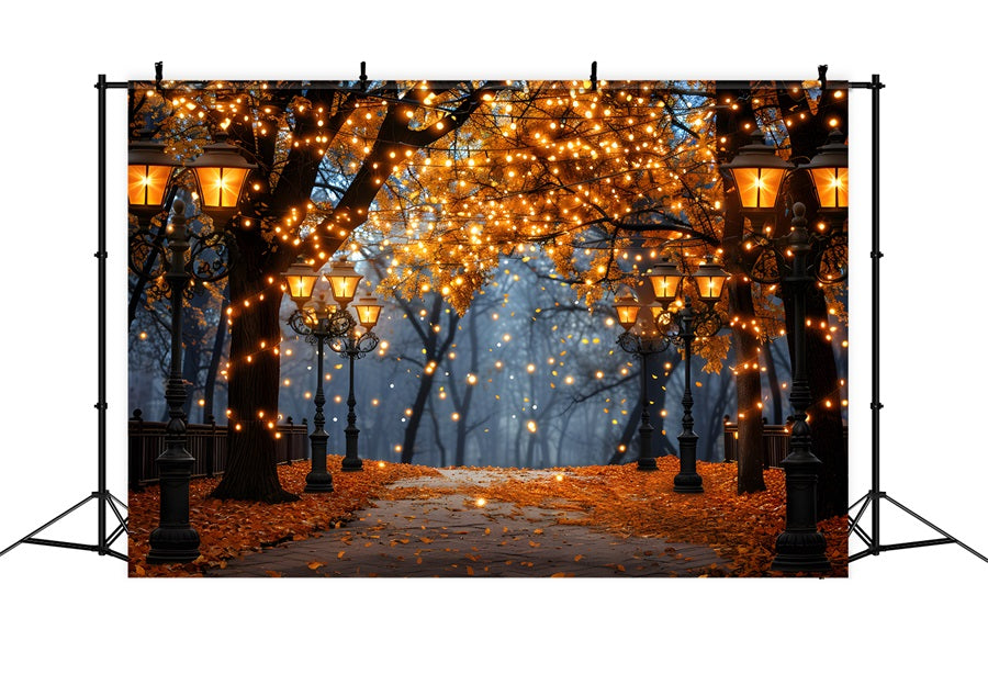 Enchanted Autumn Walkway Lamp Trees Backdrop UK RR7-349