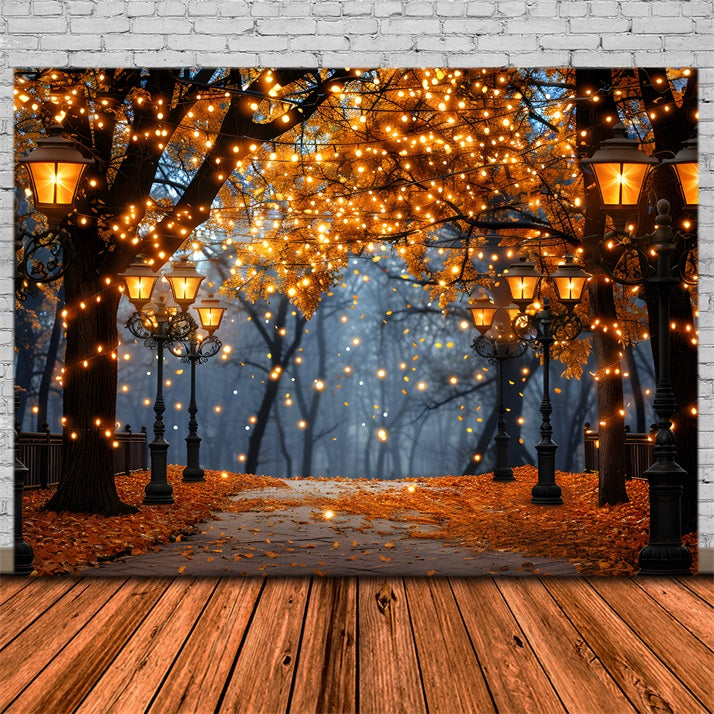 Enchanted Autumn Walkway Lamp Trees Backdrop UK RR7-349