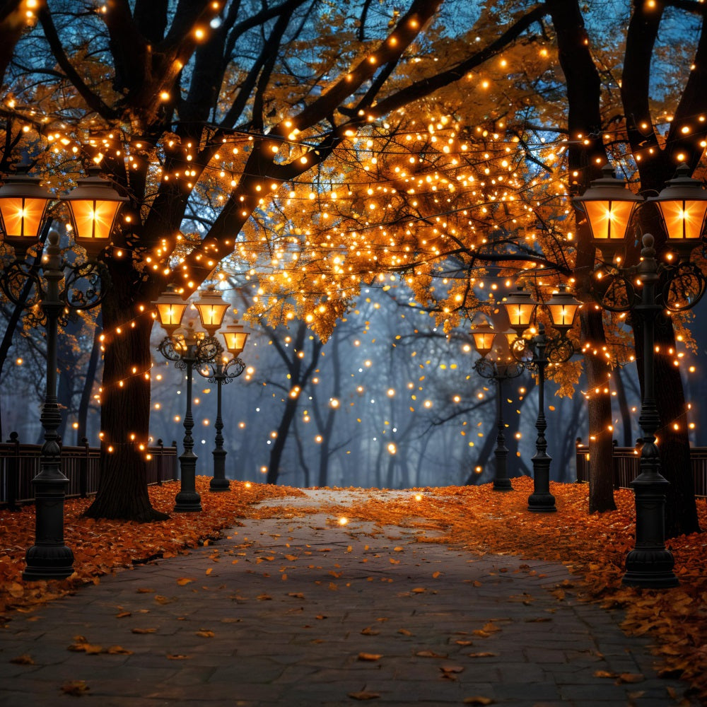 Enchanted Autumn Walkway Lamp Trees Backdrop UK RR7-349