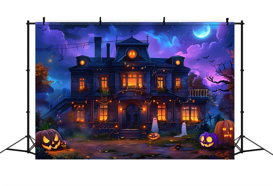 Halloween Enchanted House Pumpkin Ghosts Backdrop UK RR7-351