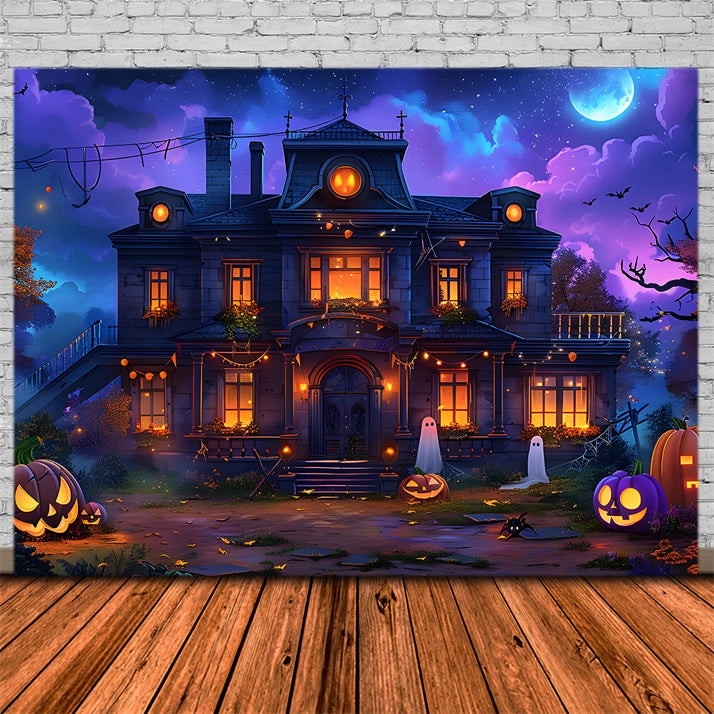 Halloween Enchanted House Pumpkin Ghosts Backdrop UK RR7-351