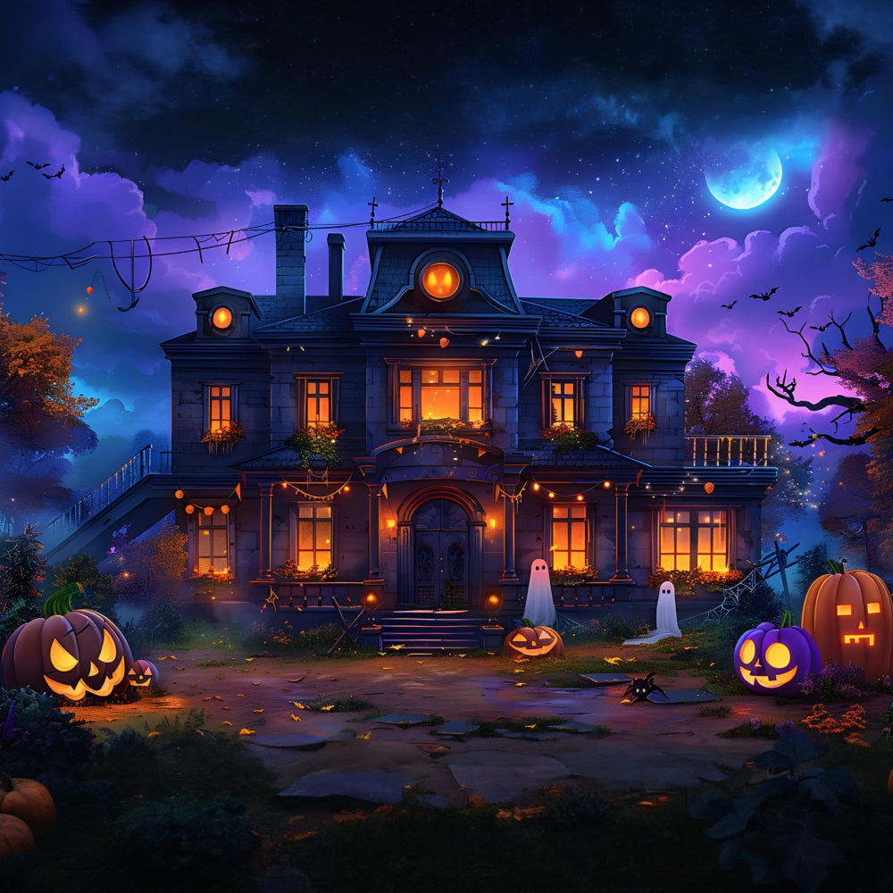 Halloween Enchanted House Pumpkin Ghosts Backdrop UK RR7-351