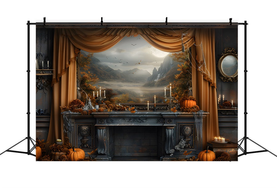 Mystical Autumn Fireplace Scenic View Backdrop UK RR7-352