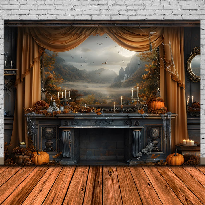 Mystical Autumn Fireplace Scenic View Backdrop UK RR7-352