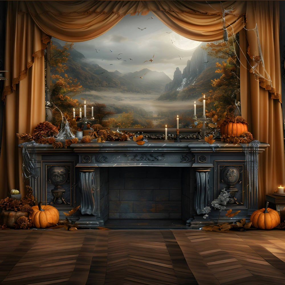 Mystical Autumn Fireplace Scenic View Backdrop UK RR7-352