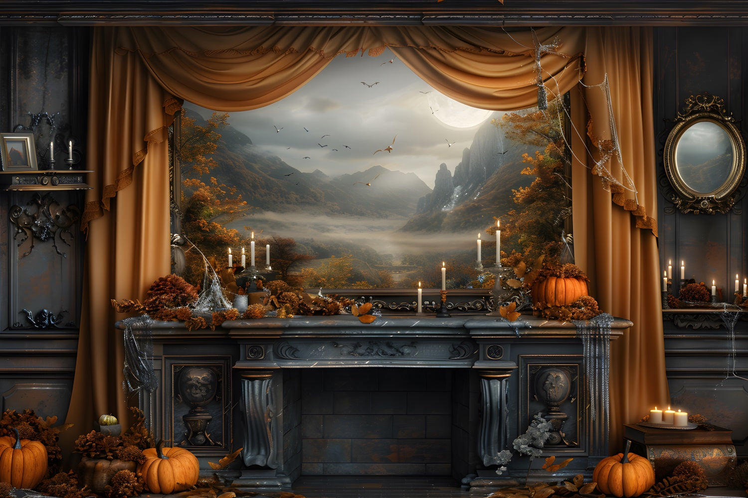 Mystical Autumn Fireplace Scenic View Backdrop UK RR7-352