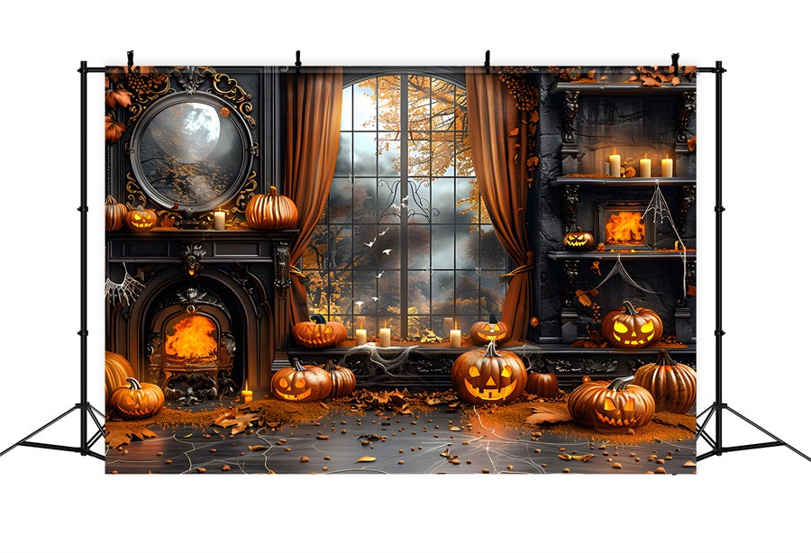 Autumn Pumpkins Fireplace Setting Backdrop UK RR7-354