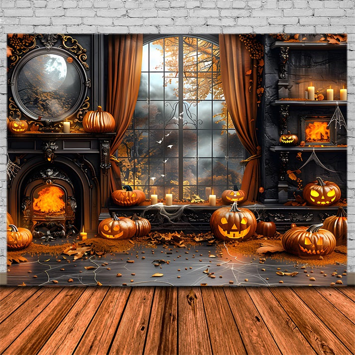 Autumn Pumpkins Fireplace Setting Backdrop UK RR7-354