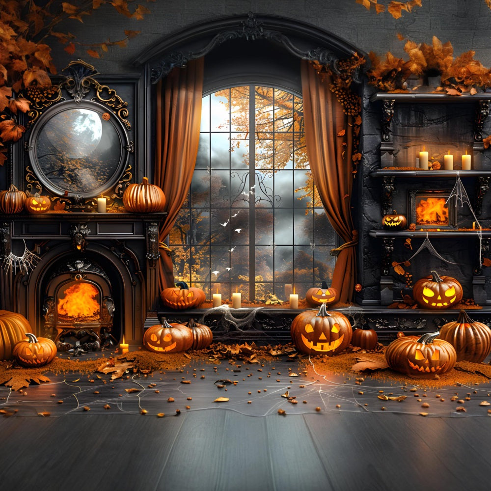 Autumn Pumpkins Fireplace Setting Backdrop UK RR7-354