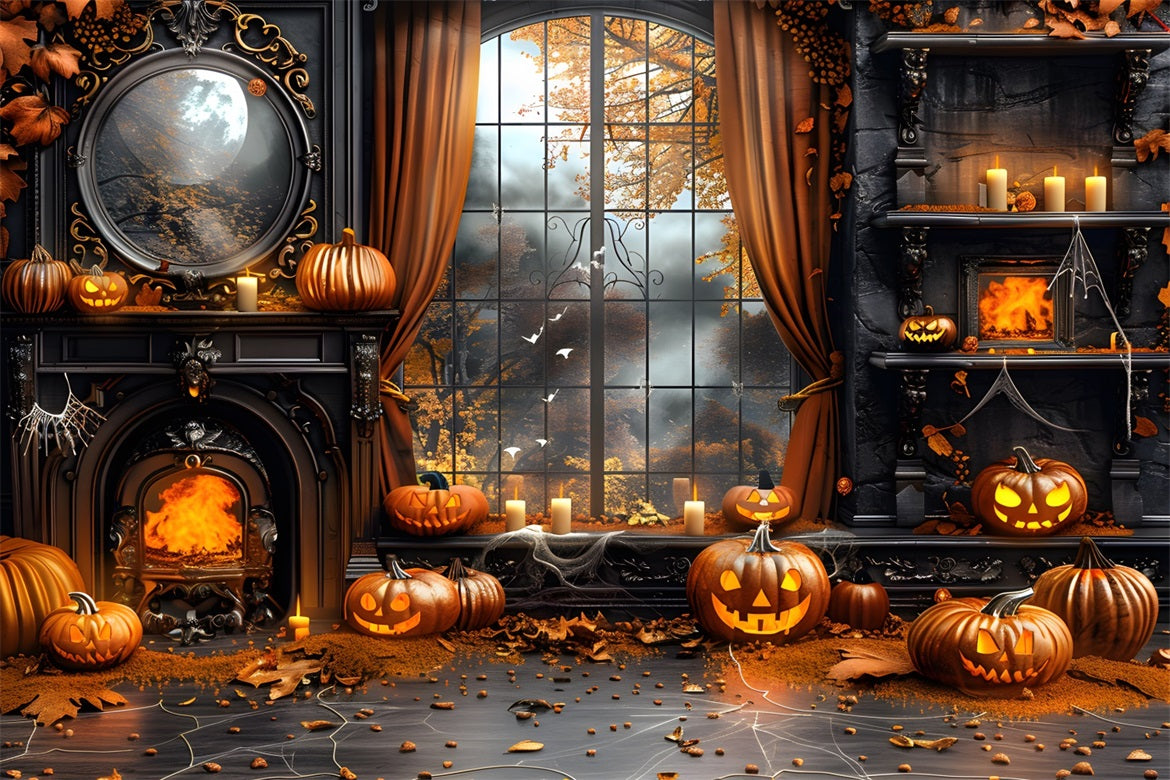 Autumn Pumpkins Fireplace Setting Backdrop UK RR7-354