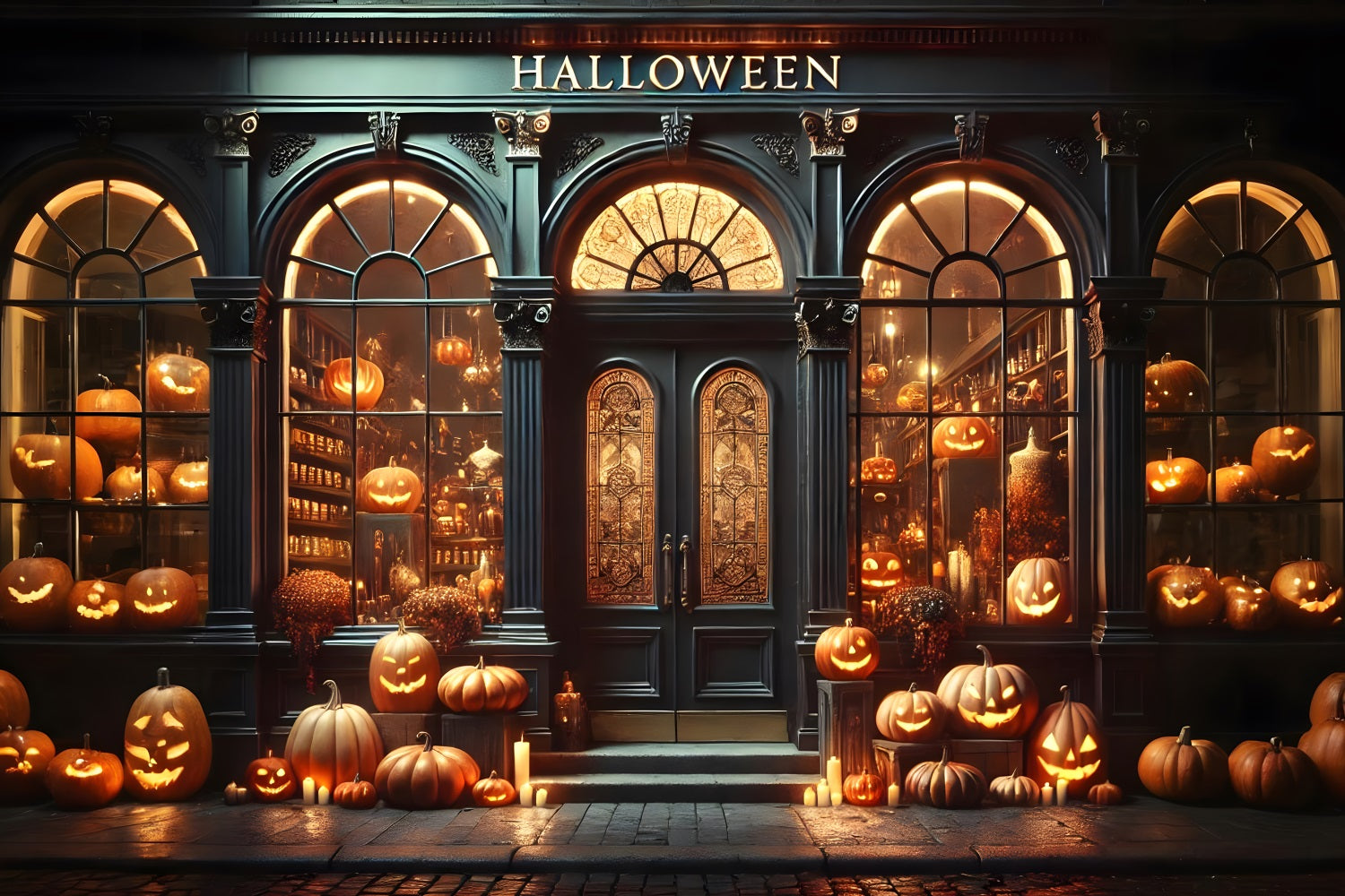 Halloween Pumpkin Lantern Shop Display Backdrop UK RR7-356