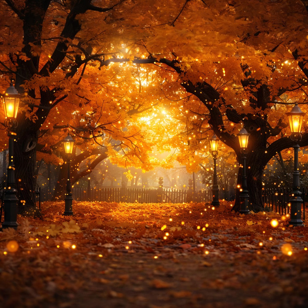 Autumn Lantern Path Autumn Leaves Backdrop UK RR7-357