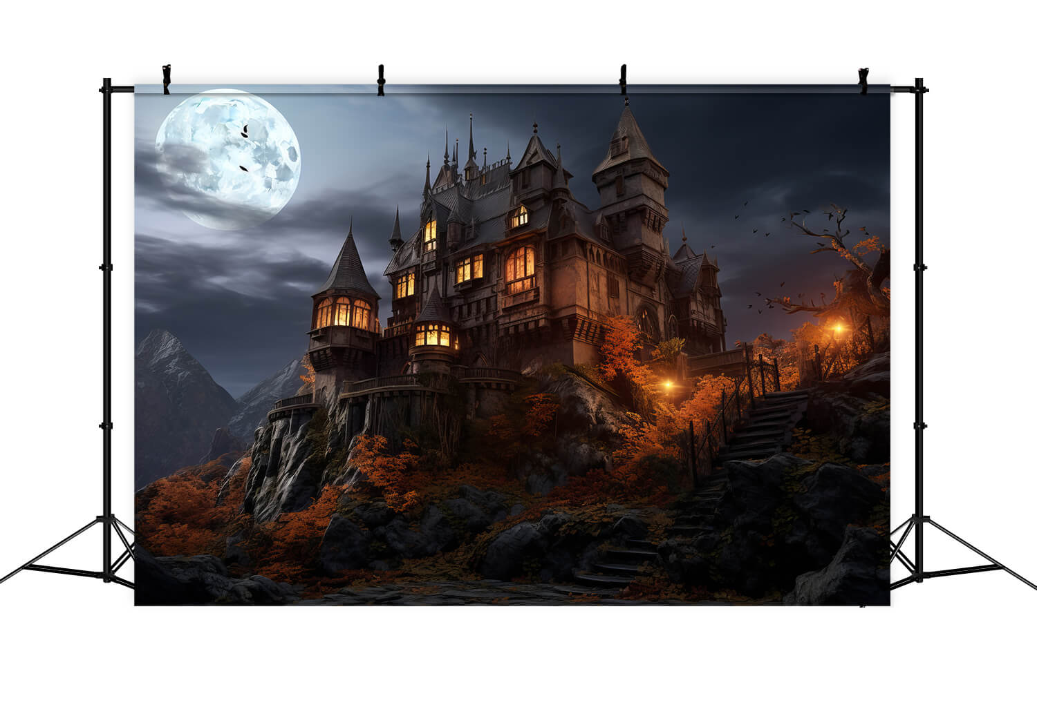 Halloween Moon Castle Photography Backdrop UK RR7-36