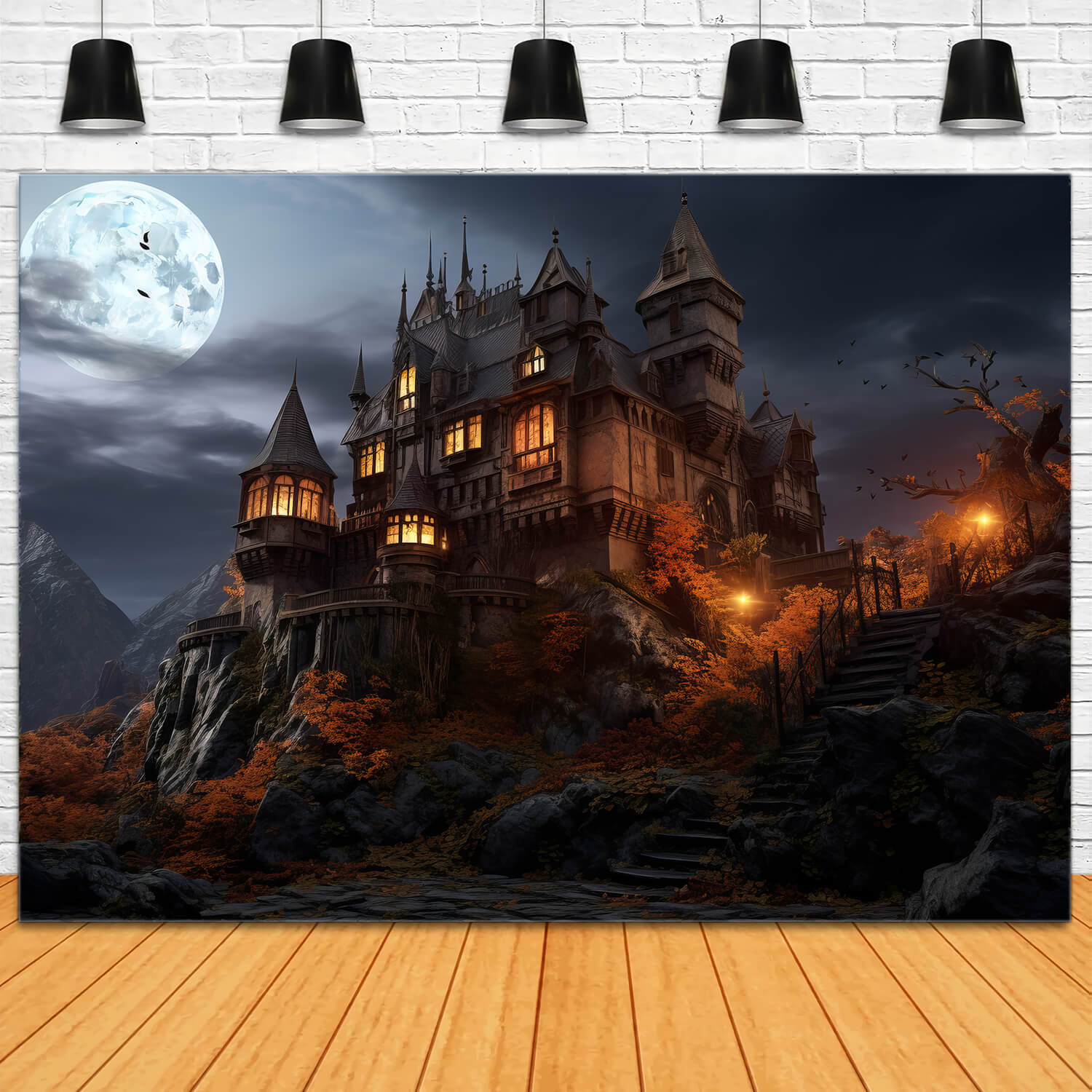 Halloween Moon Castle Photography Backdrop UK RR7-36