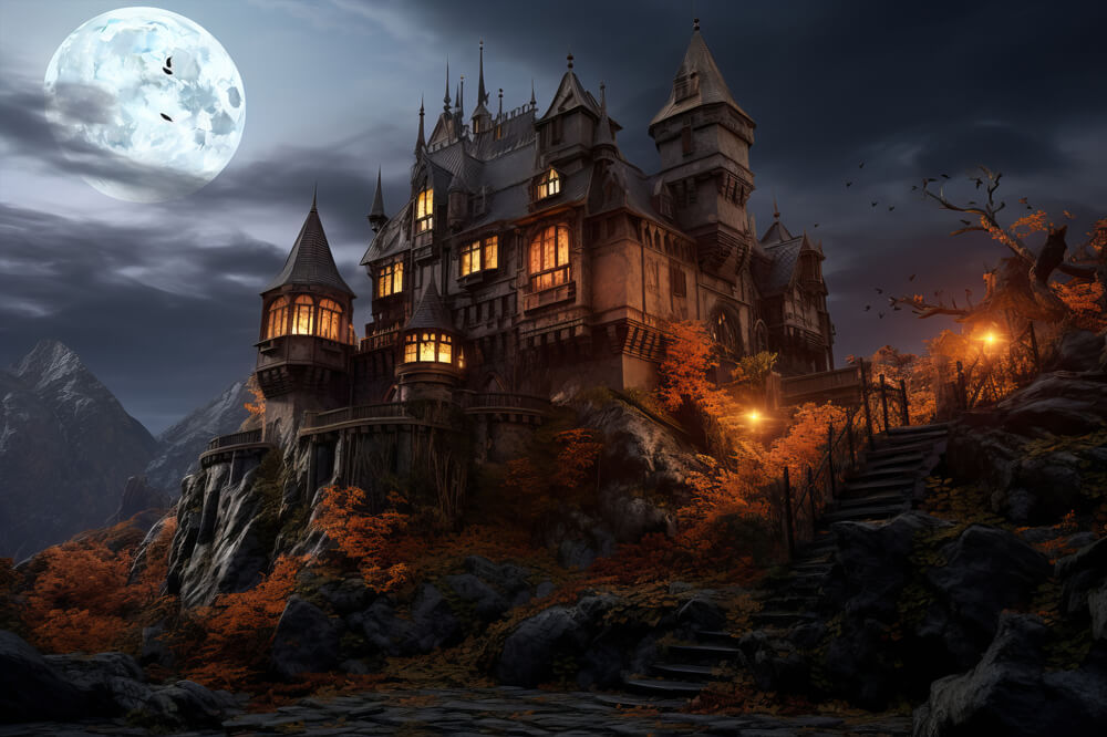 Halloween Moon Castle Photography Backdrop UK RR7-36