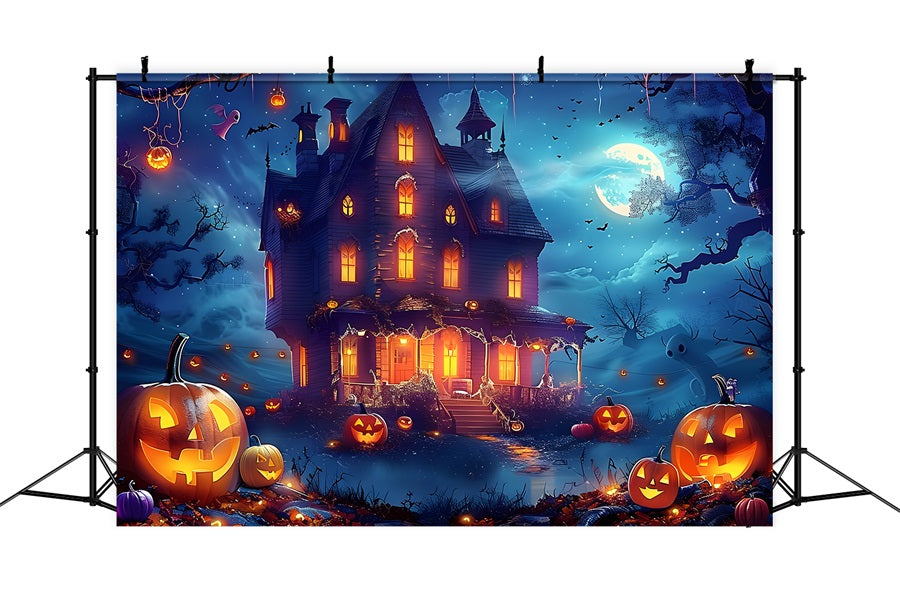 Halloween Haunted House Moonlit Night Backdrop UK RR7-362