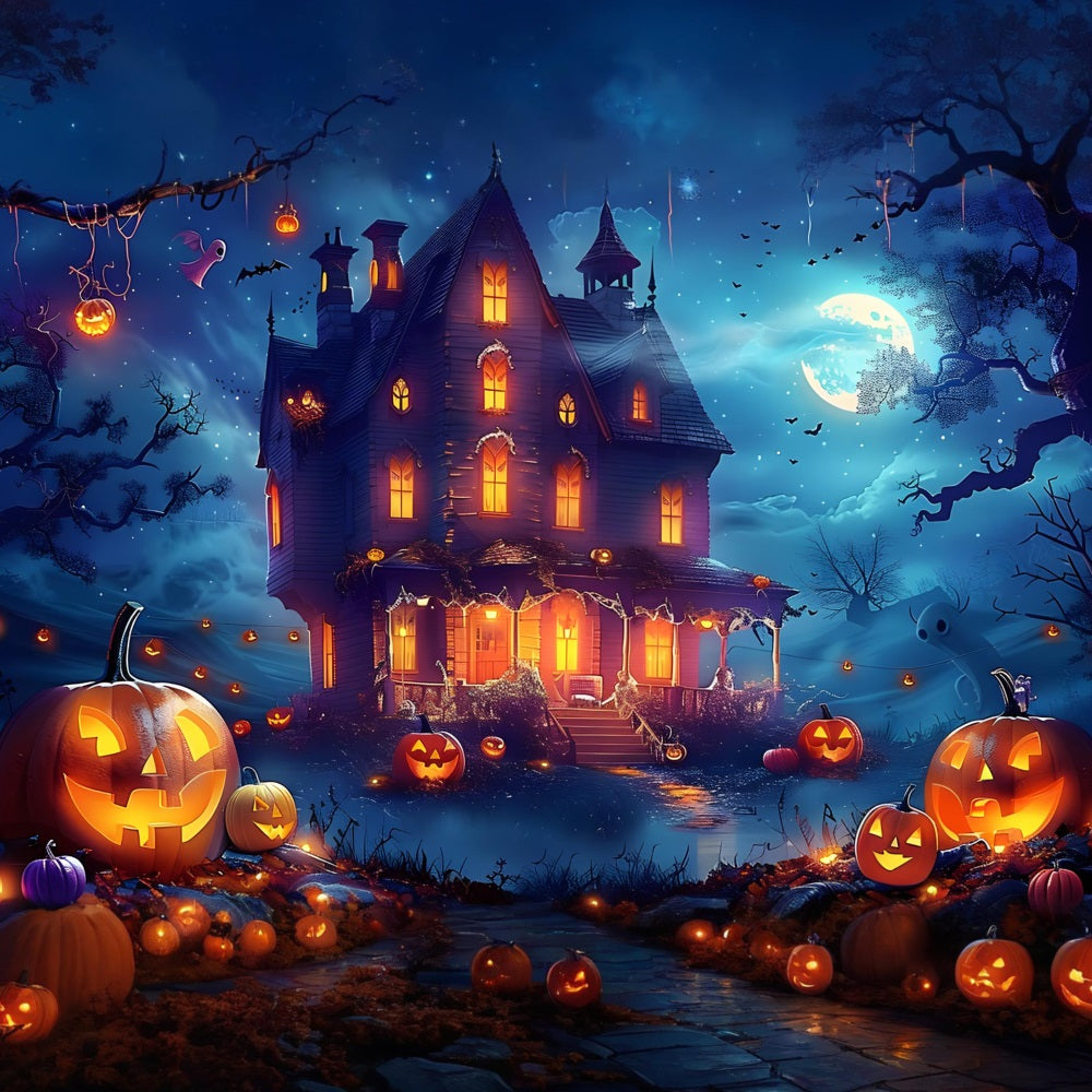 Halloween Haunted House Moonlit Night Backdrop UK RR7-362